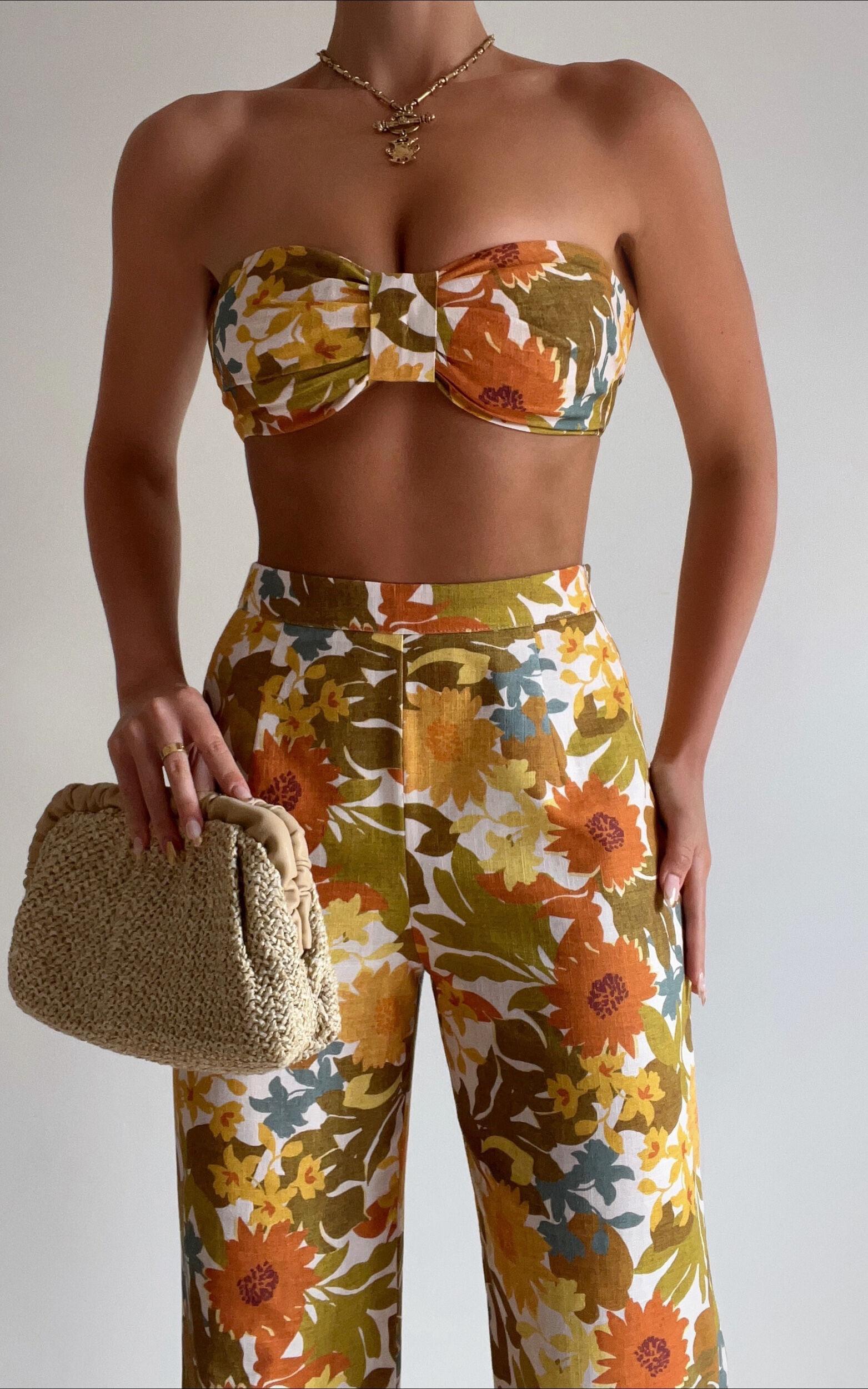 Amalie The Label - Emerson Linen Blend Knotted Bandeau Top in Emerson Floral Product Image