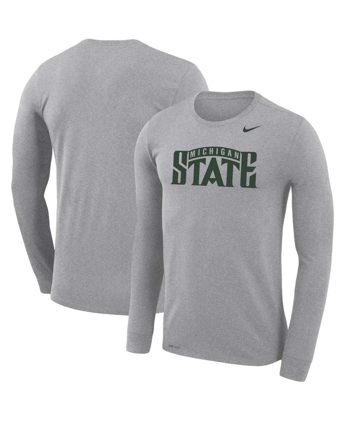 Mens Nike Heathered Gray Michigan State Spartans School Wordmark Logo Performance Legend Long Sleeve T-Shirt MSU Grey Product Image