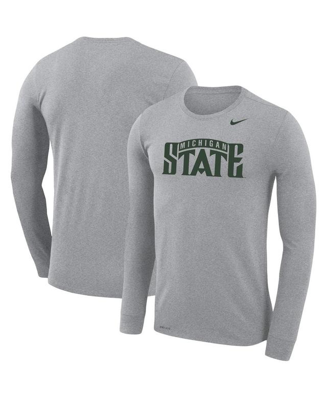 Mens Nike Heathered Gray Michigan State Spartans School Wordmark Logo Performance Legend Long Sleeve T-shirt Product Image