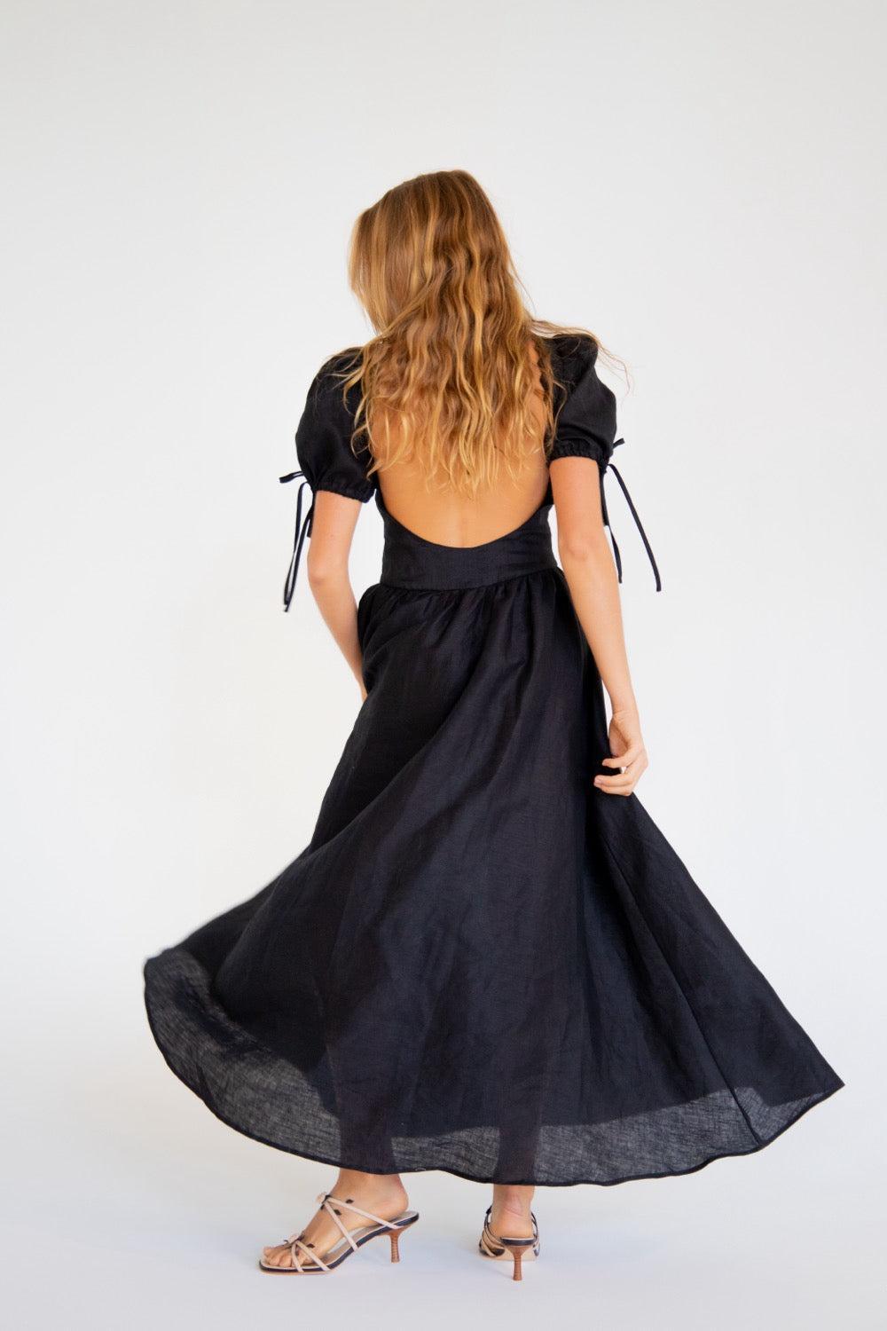 Paradiso Linen Midi Dress Black Product Image