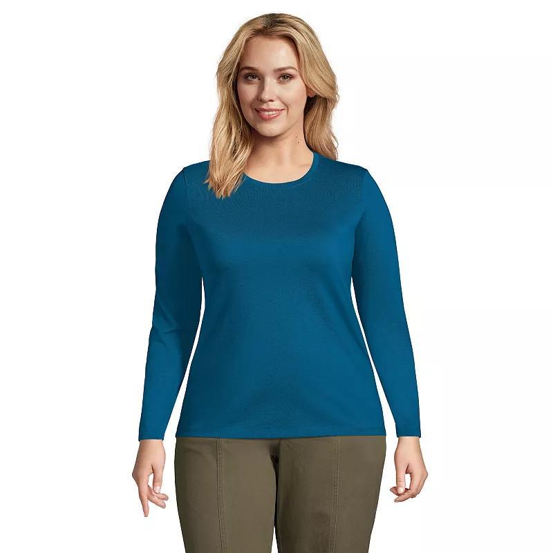 Plus Size Lands End Relaxed Supima Cotton Crewneck Tee, Womens Deep Green Product Image