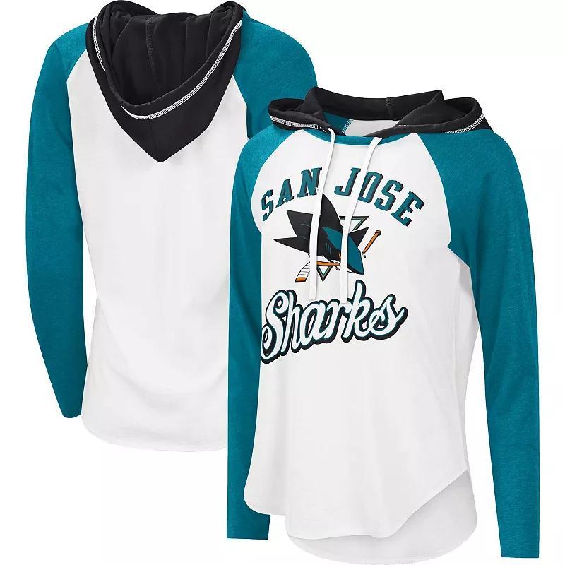 Womens Starter White/Teal San Jose Sharks MVP Raglan Hoodie T-Shirt Product Image