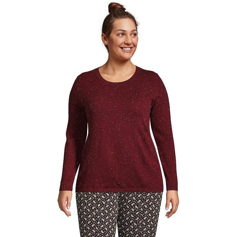 Plus Size Lands End Crewneck Cashmere Sweater, Womens Red Donegal Product Image