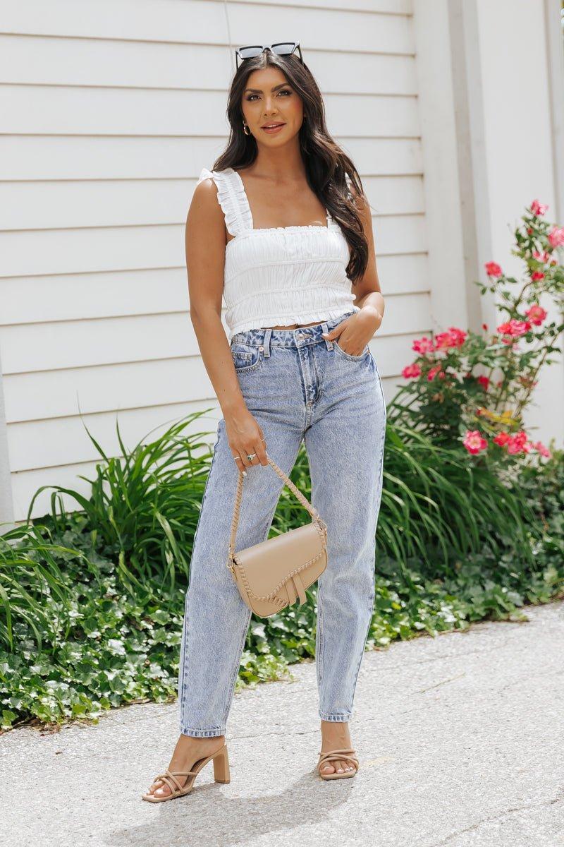 White Ruffle Smocked Tank Top - FINAL SALE Product Image