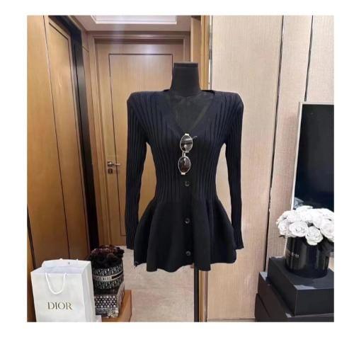 V-Neck Plain Peplum Cardigan Product Image