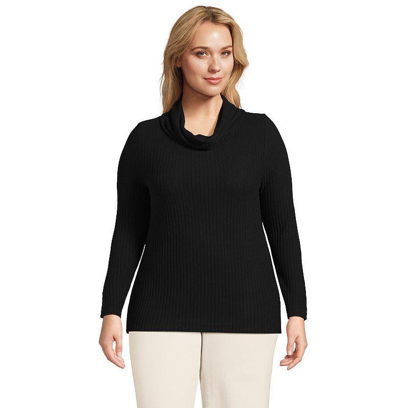 Plus Size Lands End Long Sleeve Wide Rib Turtleneck, Womens Rich Red Product Image