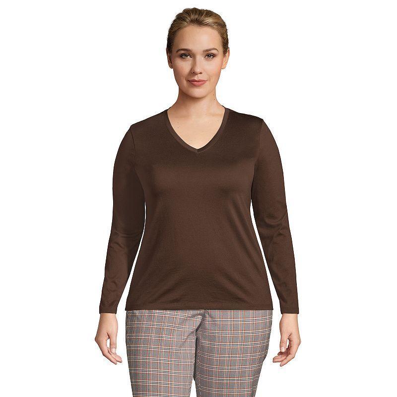 Plus Size Lands End Relaxed-Fit Supima Cotton V-Neck Tee, Womens Rich Brown Product Image