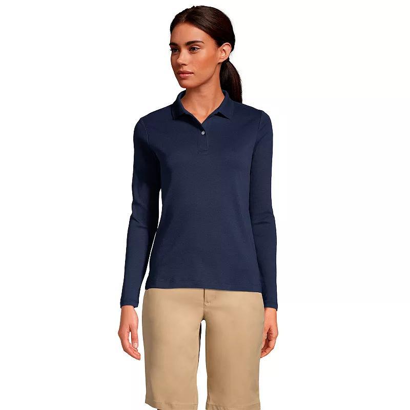 Womens Lands End School Uniform Long Sleeve Interlock Polo Shirt Product Image