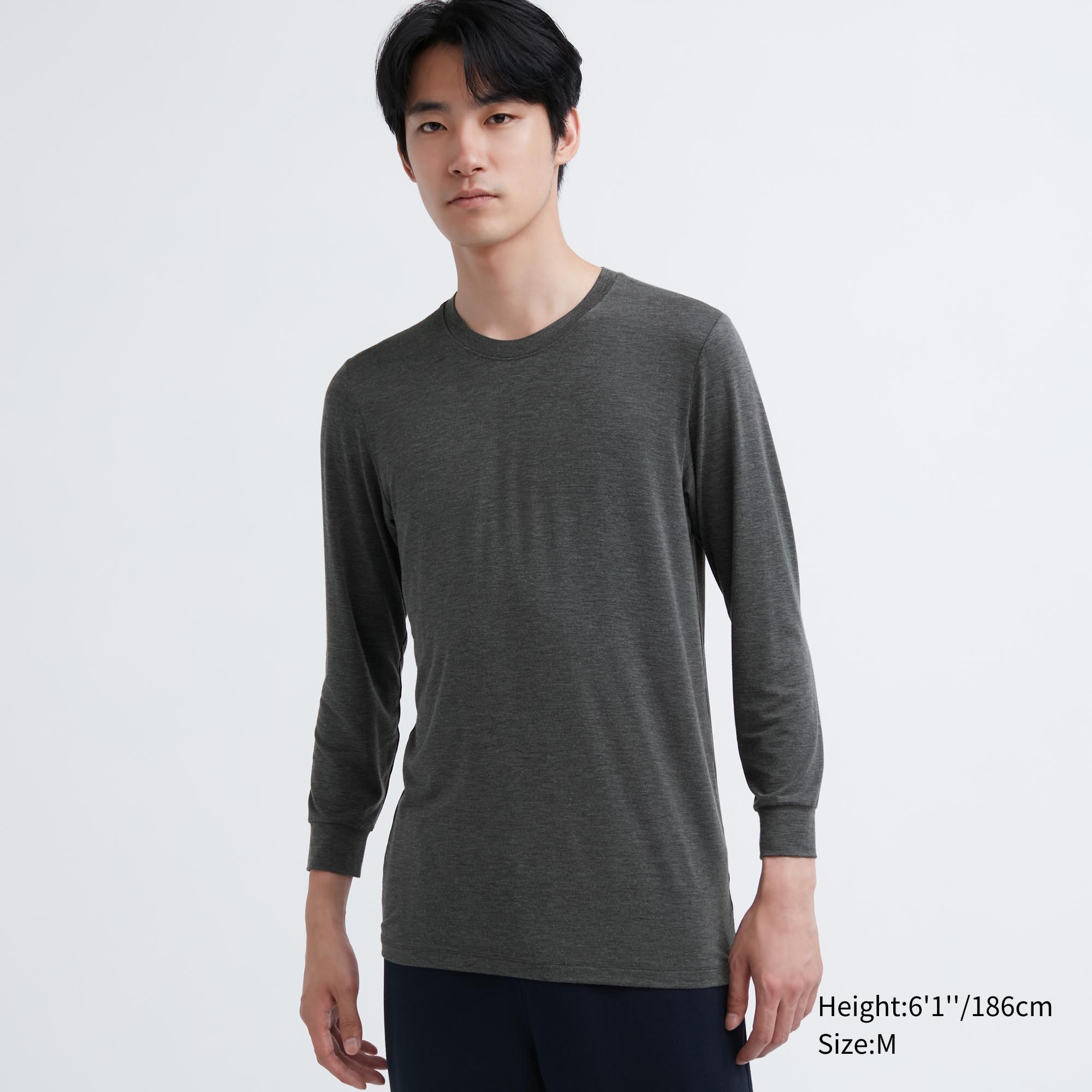 Mens Heattech Crew Neck Long-Sleeve T-Shirt with Moisture-Wicking Dark Gray Small UNIQLO US Product Image