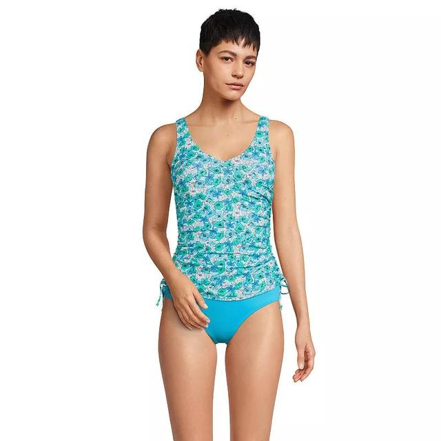 Womens Lands End Ruched-Sides V-Neck UPF 50 Tankini Swimsuit Top Blue Tropic Palm Product Image