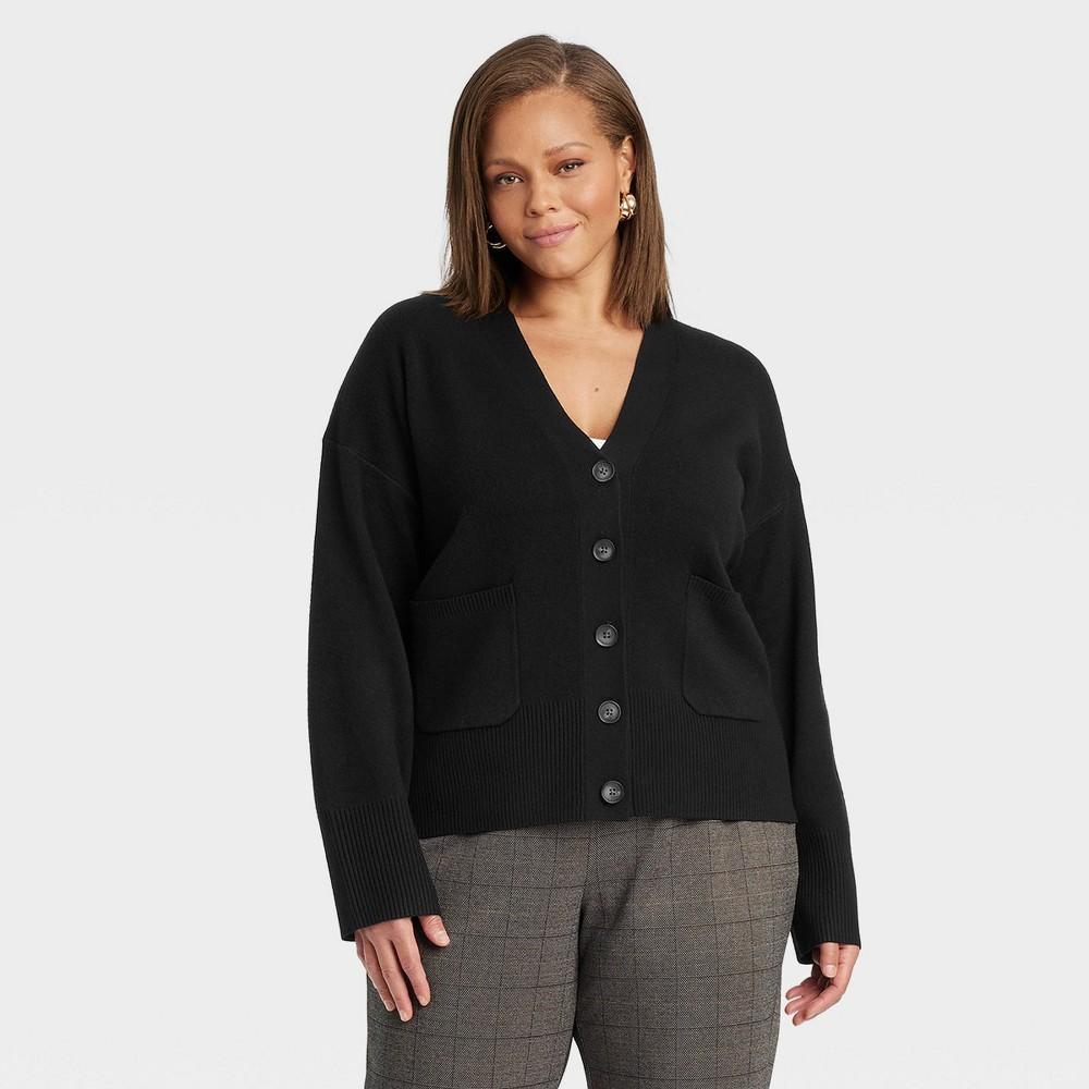 Womens Cozy Knit Everyday Cardigan - A New Day Black 2X Product Image