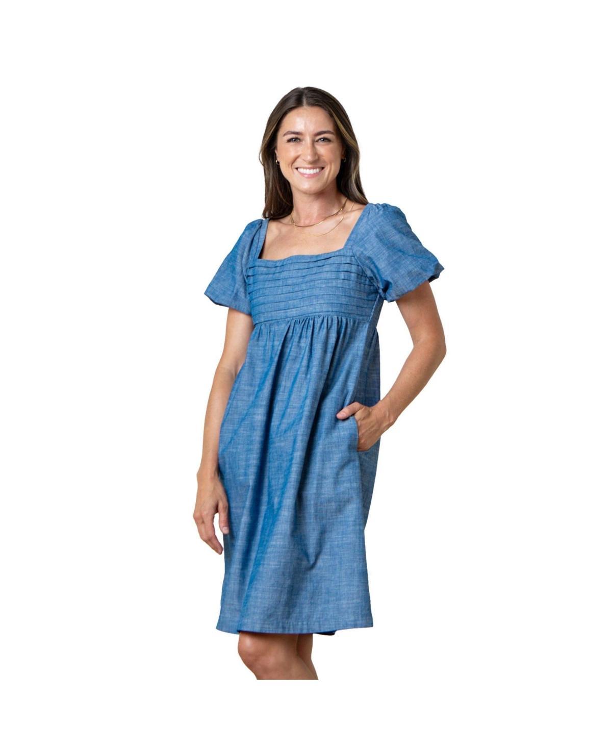 Hope & Henry Womens Organic Ruched Bodice Chambray Dress Product Image