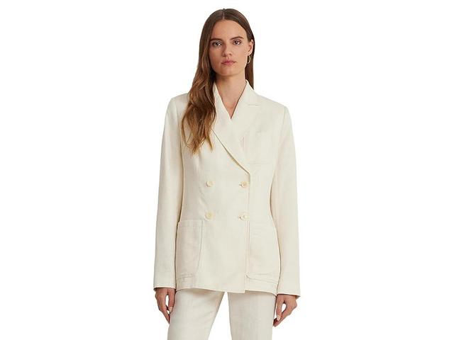 LAUREN Ralph Lauren Double-Breasted Linen-Blend Twill Blazer (Mascarpone Cream) Women's Clothing Product Image