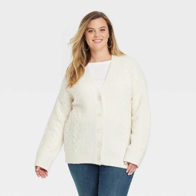 Womens Cozy Knit Cable Stitch Cardigan - Universal Thread Cream 3X Product Image