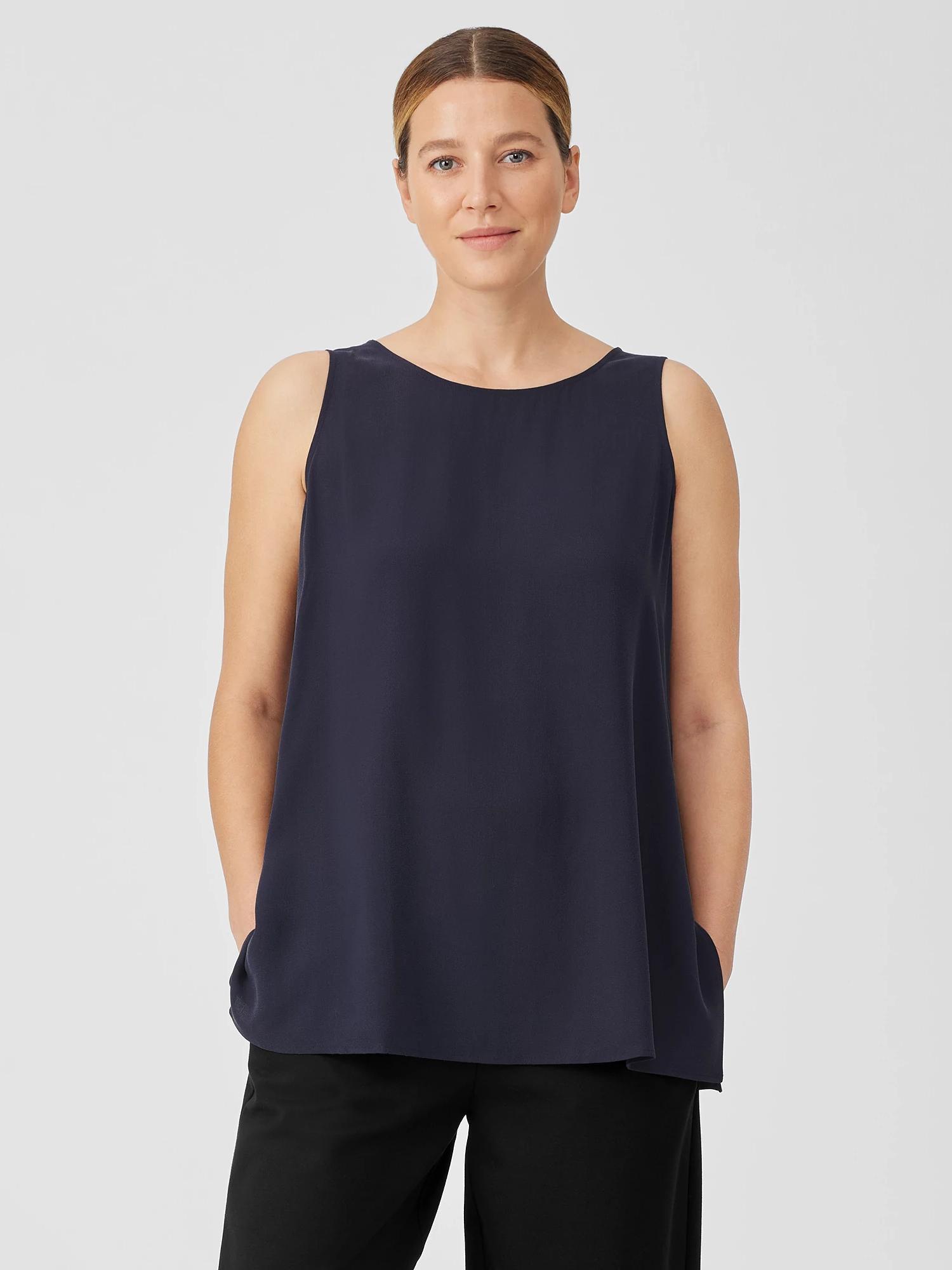 EILEEN FISHER Silk Georgette Crepe Ballet Neck Tankfemale Product Image