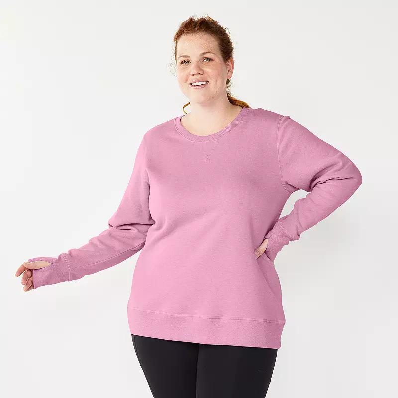 Plus Size Tek Gear Ultrasoft Fleece Crewneck Sweatshirt with Thumb Holes, Womens Aspire Pink Product Image