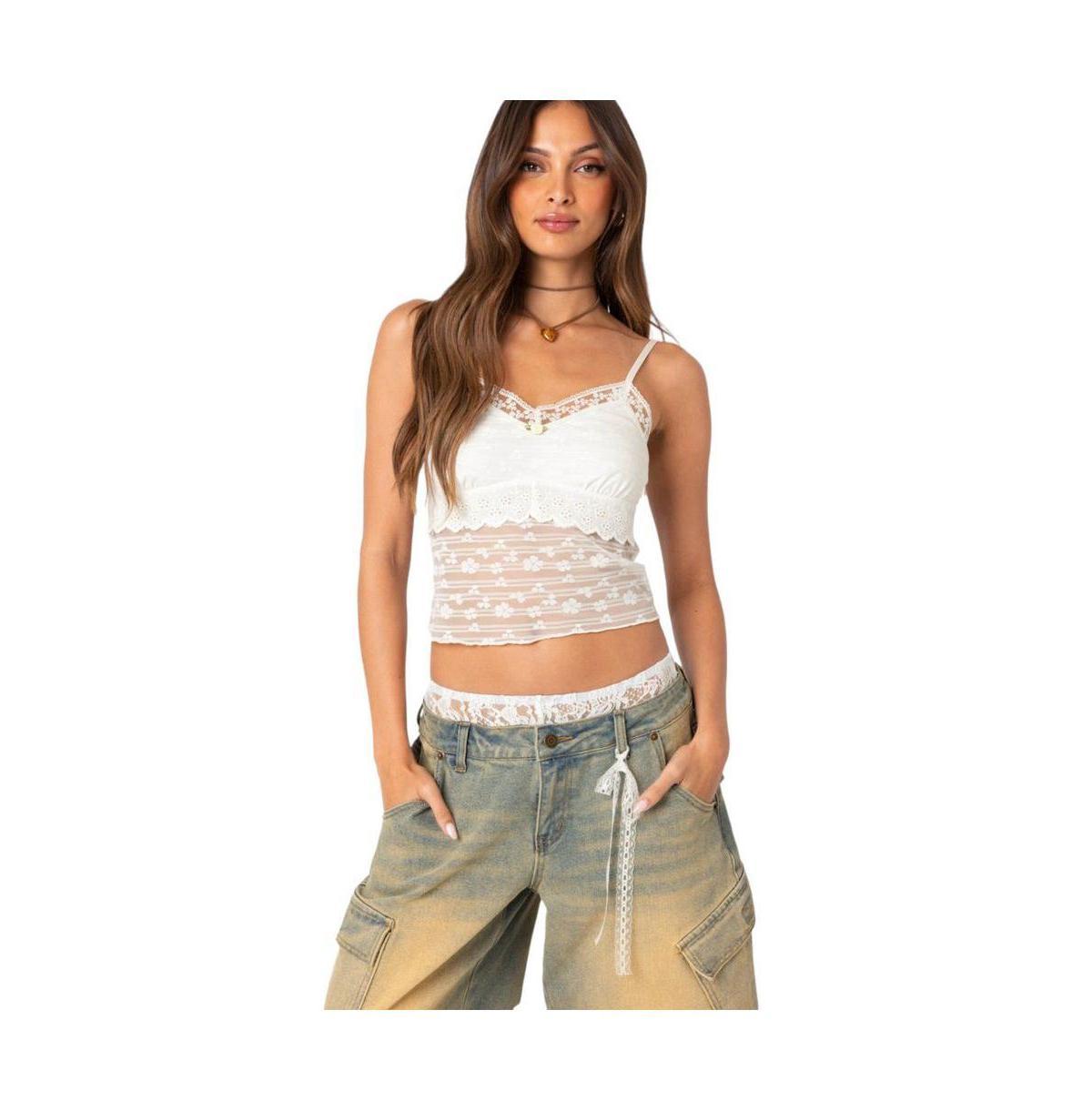 Edikted Womens Layered Sheer Lace Tank Top Product Image