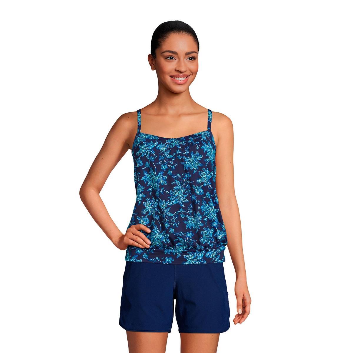 Lands End Womens Ddd-Cup Blouson Tummy Hiding Tankini Swimsuit Top Adjustable Straps Product Image