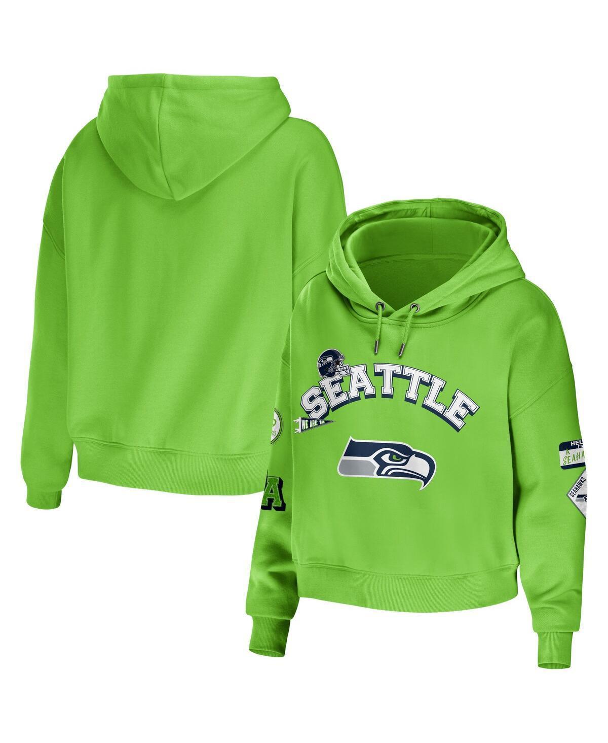 Womens Wear by Erin Andrews Neon Green Seattle Seahawks Modest Cropped Pullover Hoodie Product Image