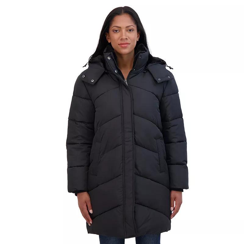 Sebby Collection Womens 3/4 Cozy Lined Hooded Puffer Coat Product Image