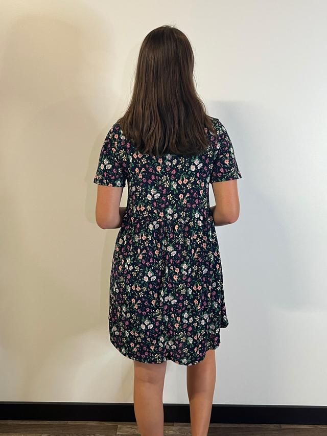 Navy Floral Short Sleeve Dress Female Product Image