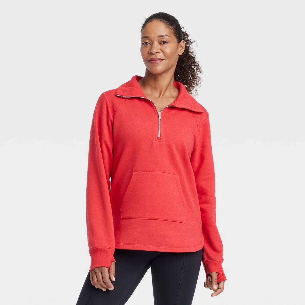 Womens Fleece 1/2 Zip Legging Friendly Pullover Sweatshirt - All In Motion Red XL Product Image