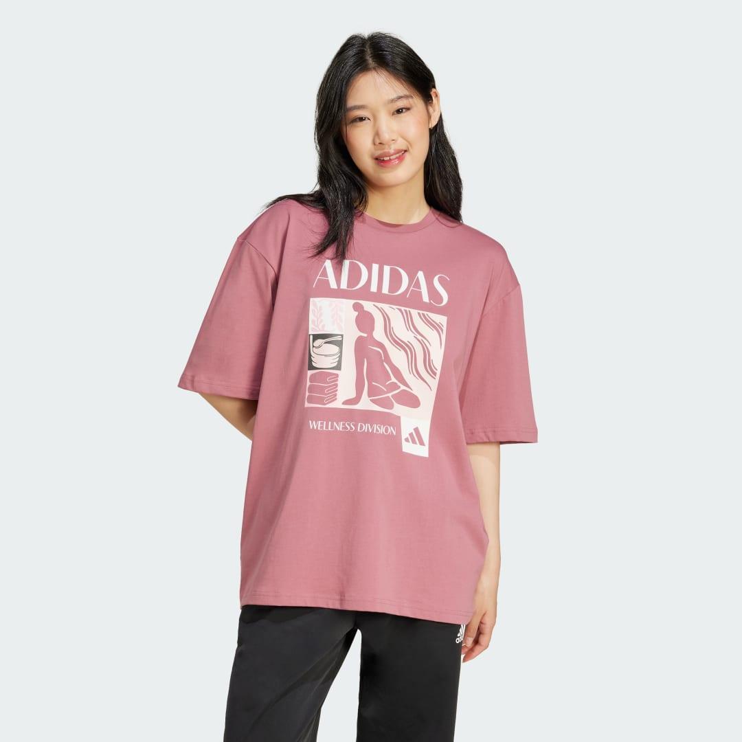 adidas Wellness Graphic Oversized Tee Preloved Crimson S Womens Product Image