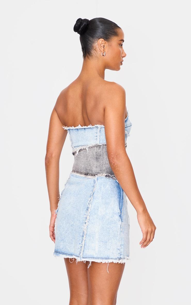 Blue Layered Denim Bandeau Mini Dress Product Image