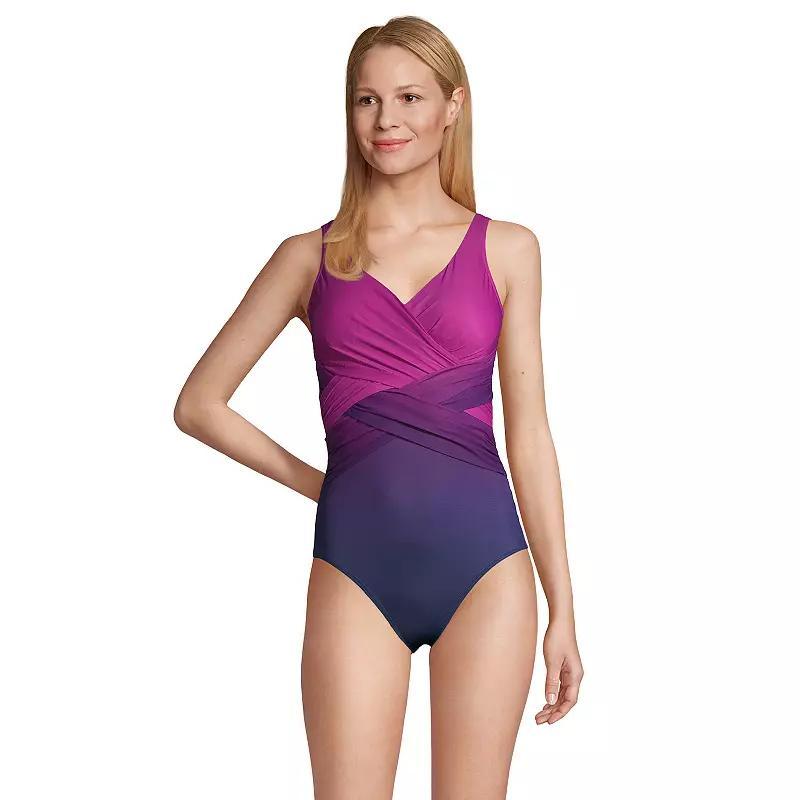 Womens Lands End SlenderSuit DD-Cup Surplice One-Piece Swimsuit Drk Purple Product Image