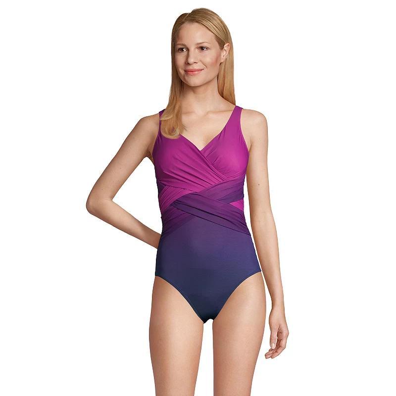 Womens Lands End SlenderSuit DD-Cup Surplice One-Piece Swimsuit Drk Purple Product Image