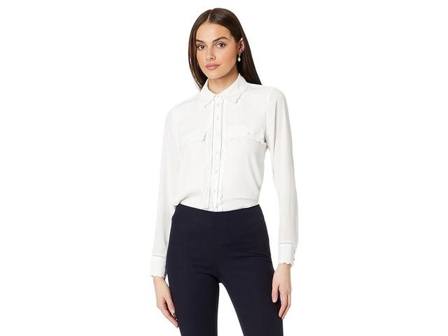 CeCe Long Sleeve Scalloped Button-Down Blouse (New Ivory) Women's Clothing Product Image