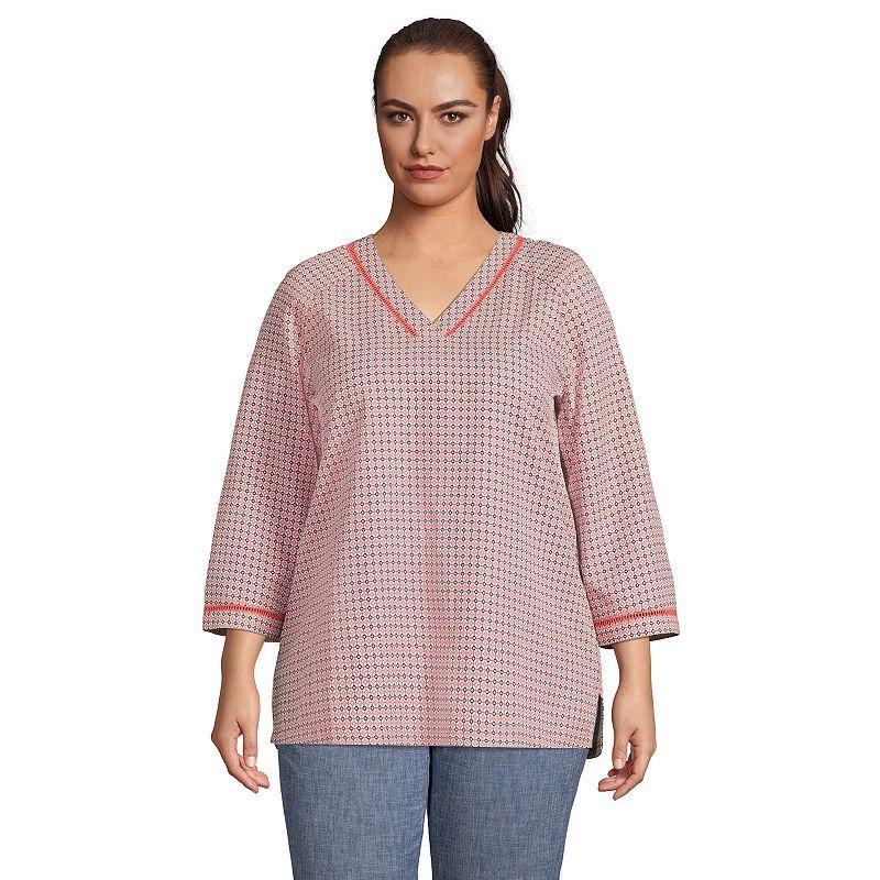 Plus Size Lands End 3/4 Sleeve V Neck Tunic Top, Womens Product Image