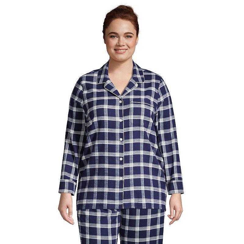 Plus Size Lands End Long Sleeve Flannel Pajama Top, Womens Med Red Product Image