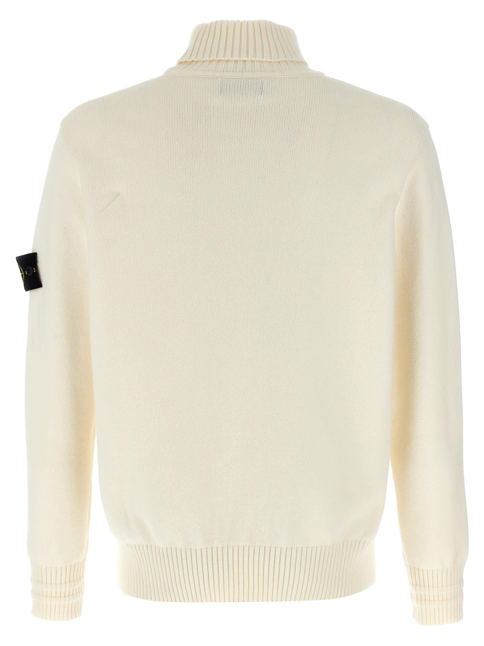 STONE ISLAND Logo Badge Turtleneck Sweater In White Product Image