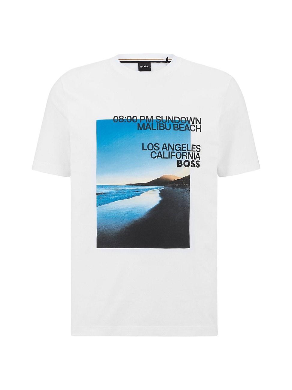 Mens Cotton-Blend T-shirt with Beach Print and Logo Product Image