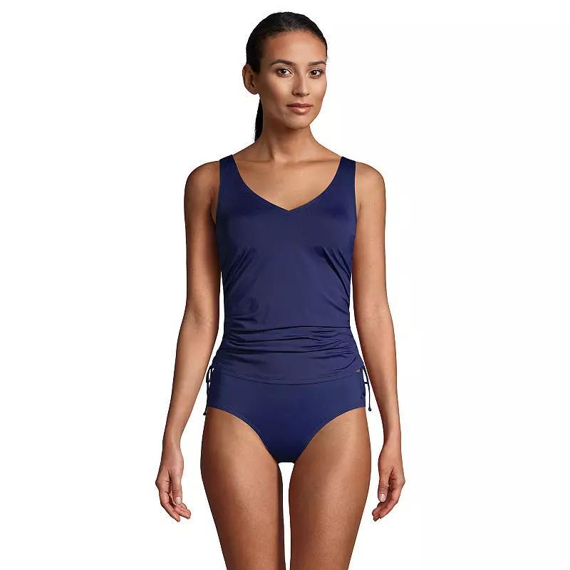 Womens Lands End Ruched-Sides V-Neck UPF 50 Tankini Top Blue Product Image