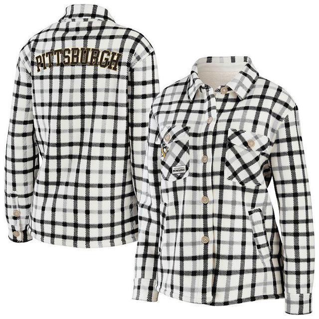 Womens WEAR by Erin Andrews Oatmeal Pittsburgh Penguins Plaid Button-Up Shirt Jacket Product Image