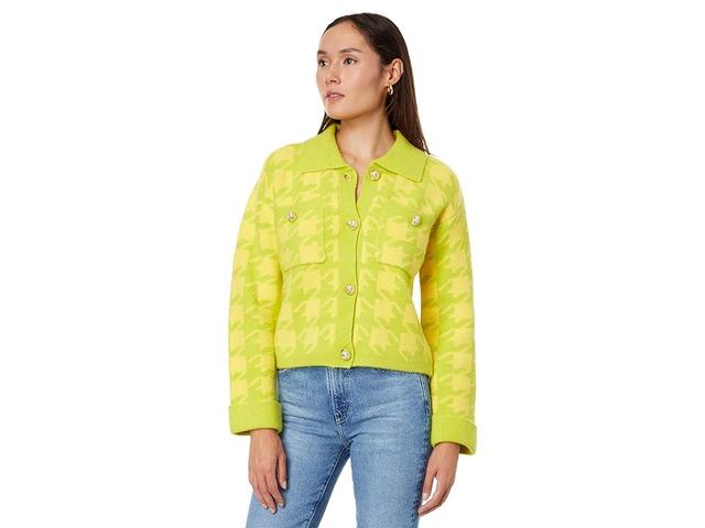 English Factory Houndstooth Cropped Cardigan (Lime/Yellow) Women's Clothing Product Image