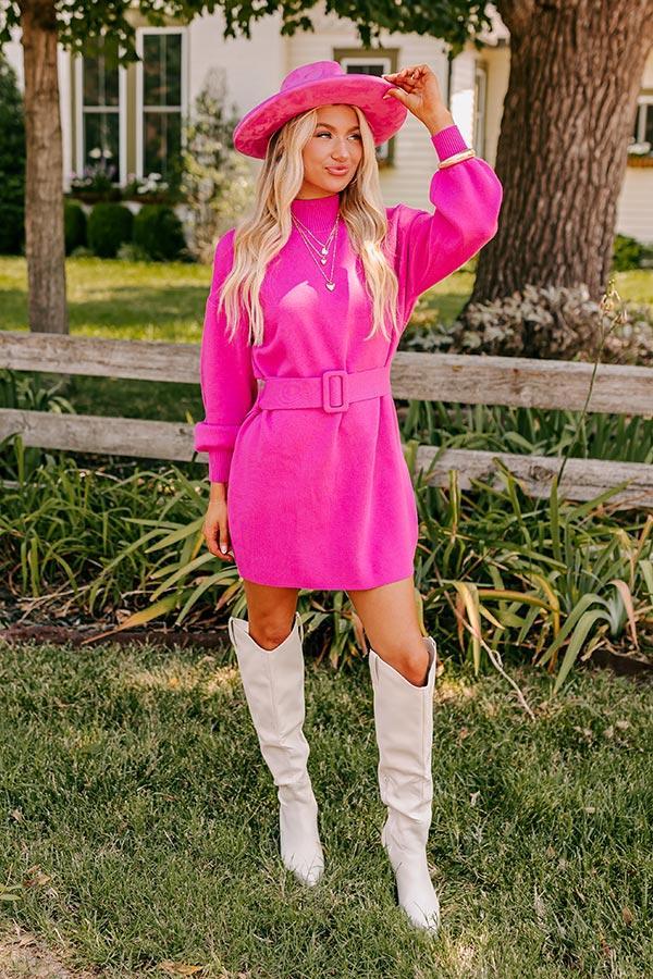 Slow Mornings Sweater Dress in Hot Pink Product Image