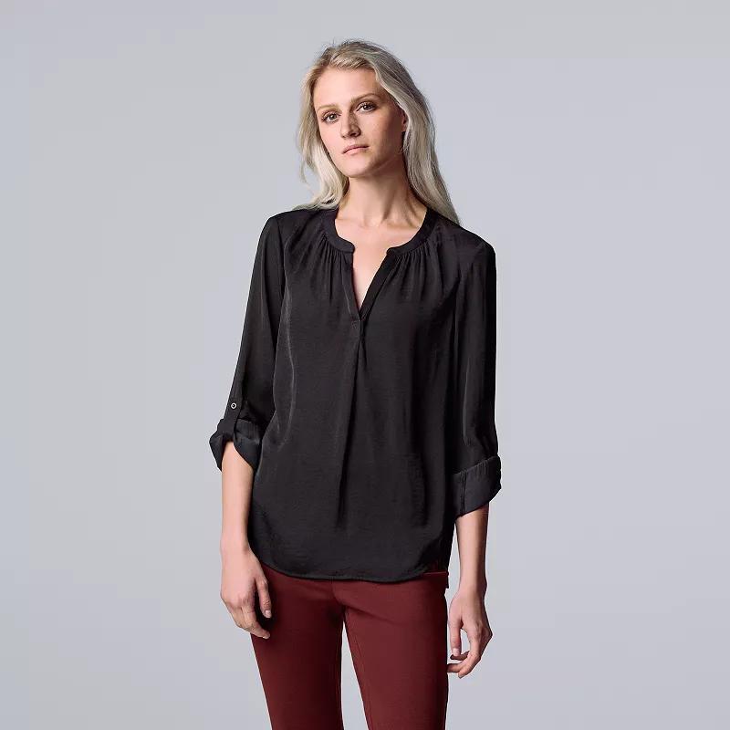 Womens Simply Vera Vera Wang Roll-Tab Sleeve Popover Blouse Product Image