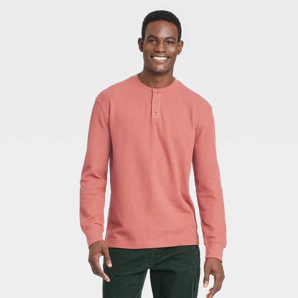 Mens Long Sleeve Textured Henley T-Shirt - Goodfellow & Co Red XXL Product Image