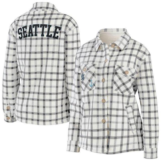 Womens Oatmeal Seattle Kraken Plaid Button-Up Shirt Jacket Product Image