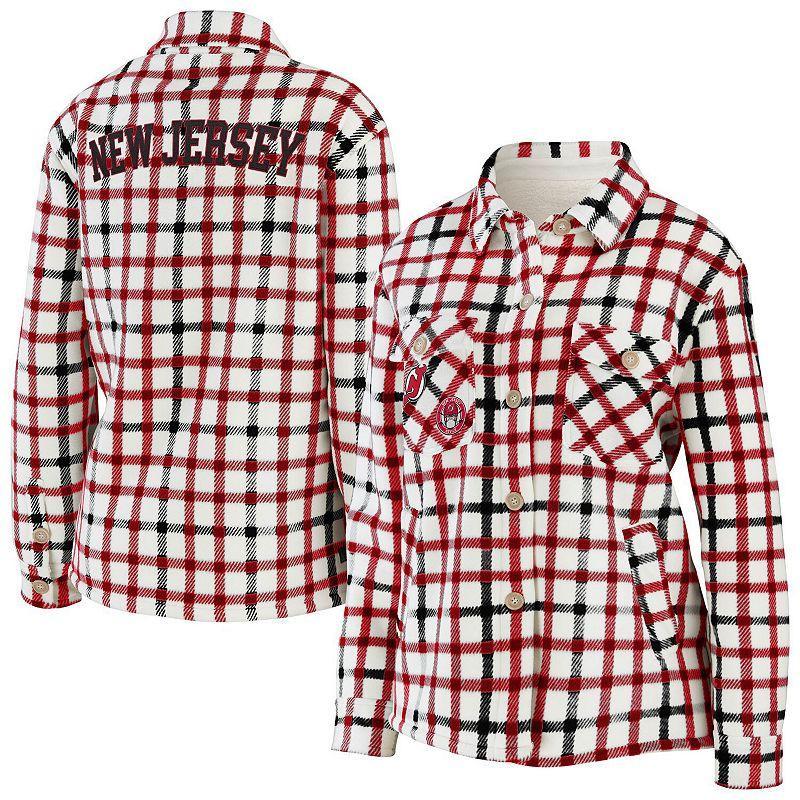 Womens WEAR by Erin Andrews Oatmeal New Jersey Devils Plaid Button-Up Shirt Jacket Product Image