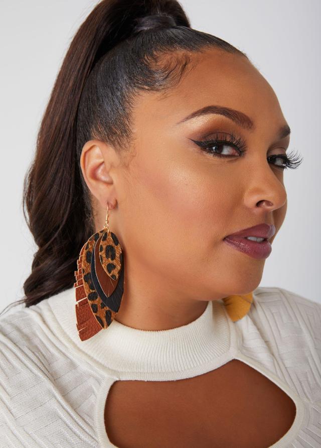 Plus Size Faux Fur And Leather Leaf Earrings Ashley Stewart Product Image