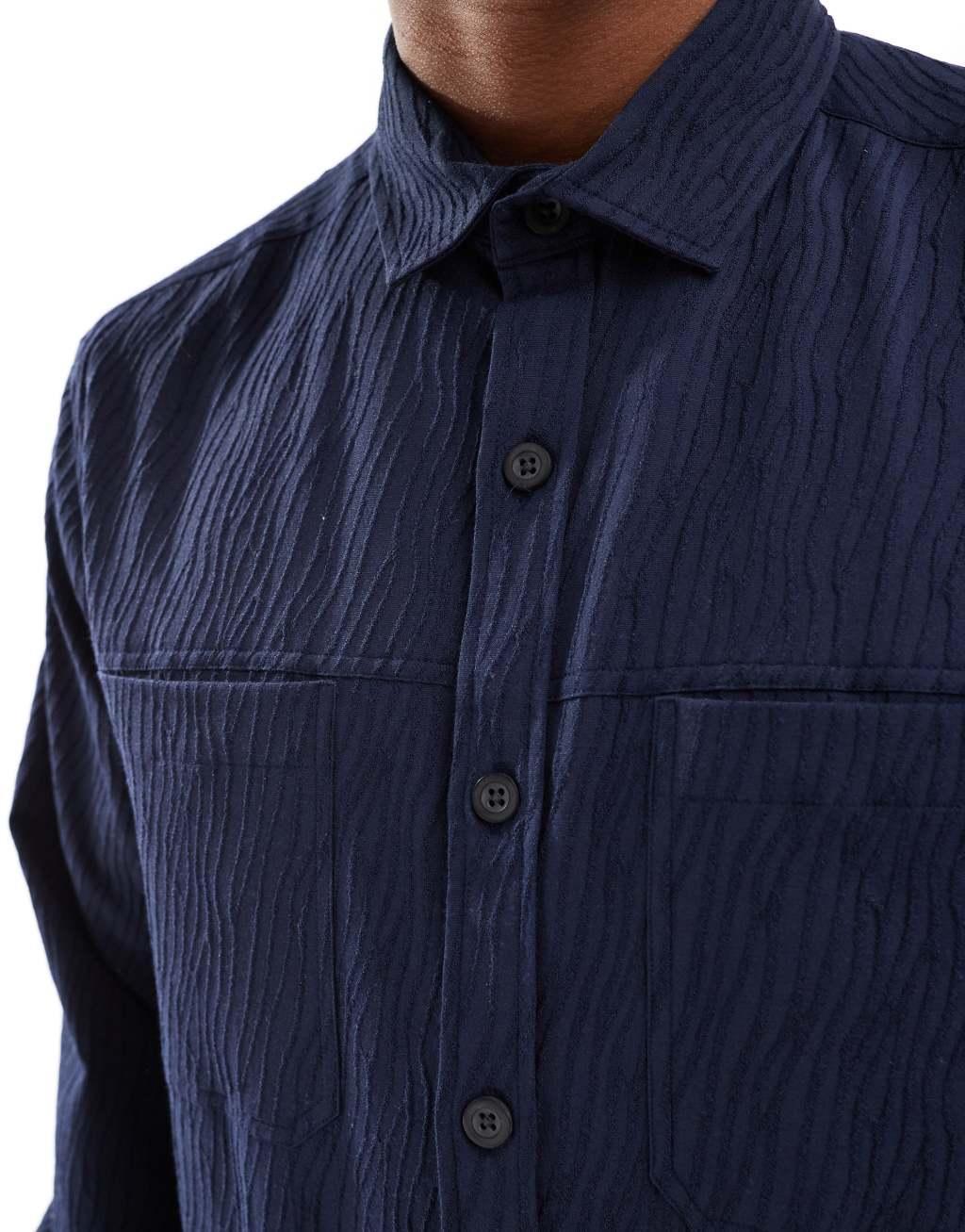 ASOS DESIGN wavy textured overshirt in navy Product Image