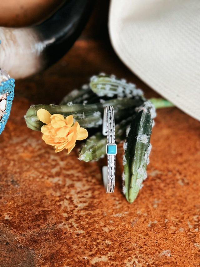 Tiny Square Stone Turquoise Cuff Bracelet Product Image