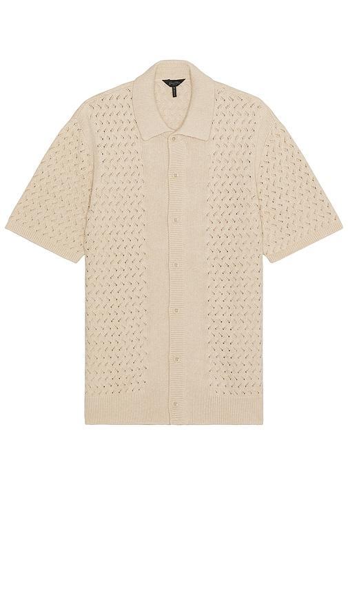 Good Man Brand Essex Short Sleeve Open Knit Shirt in Brown. Size L, S. Product Image