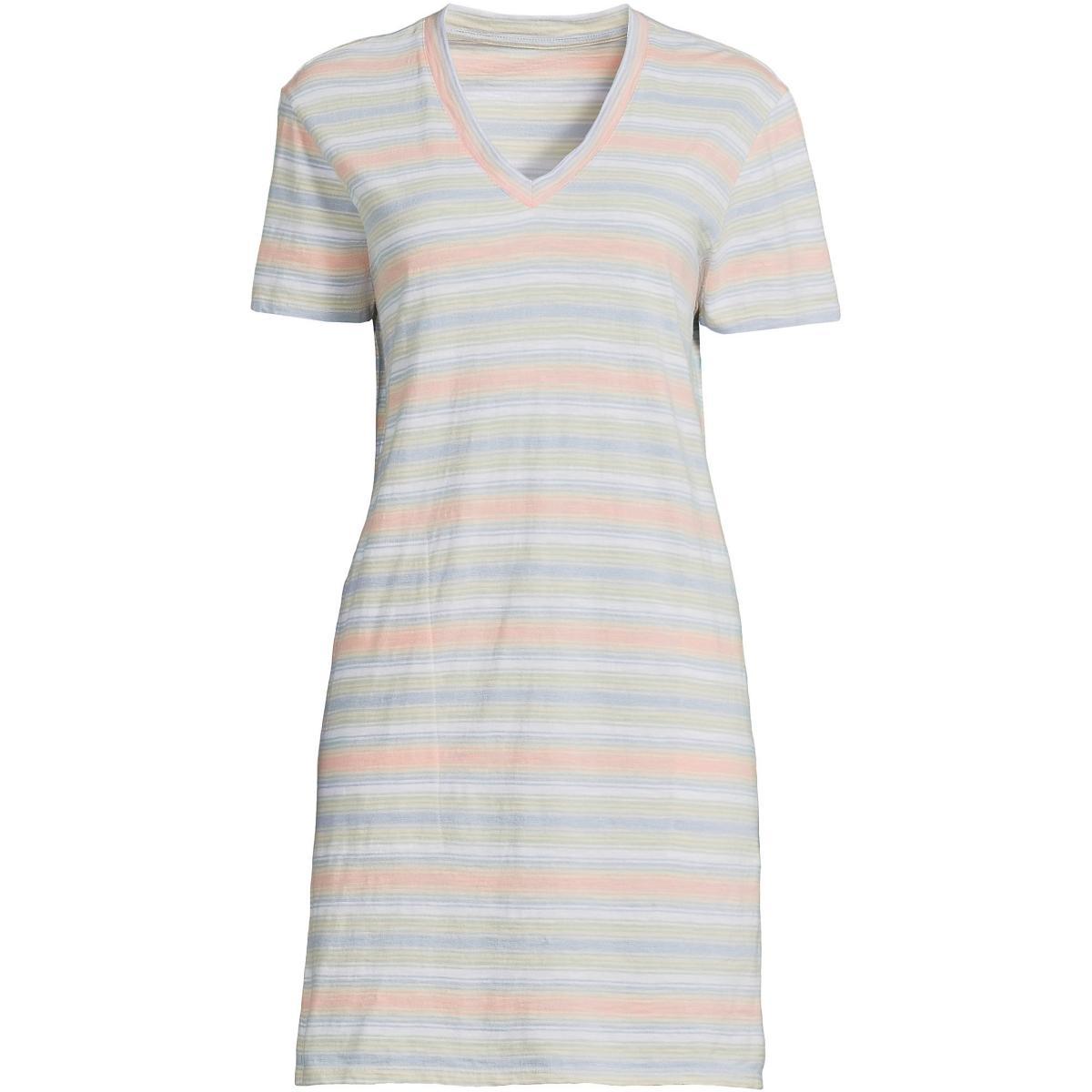 Lands End Petite Slub Short Sleeve V Neck Above Knee T Shirt Dress Product Image