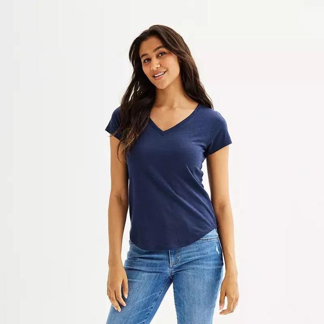 Womens Sonoma Goods For Life Everyday Short Sleeve V-Neck Tee Blue Tundra Product Image