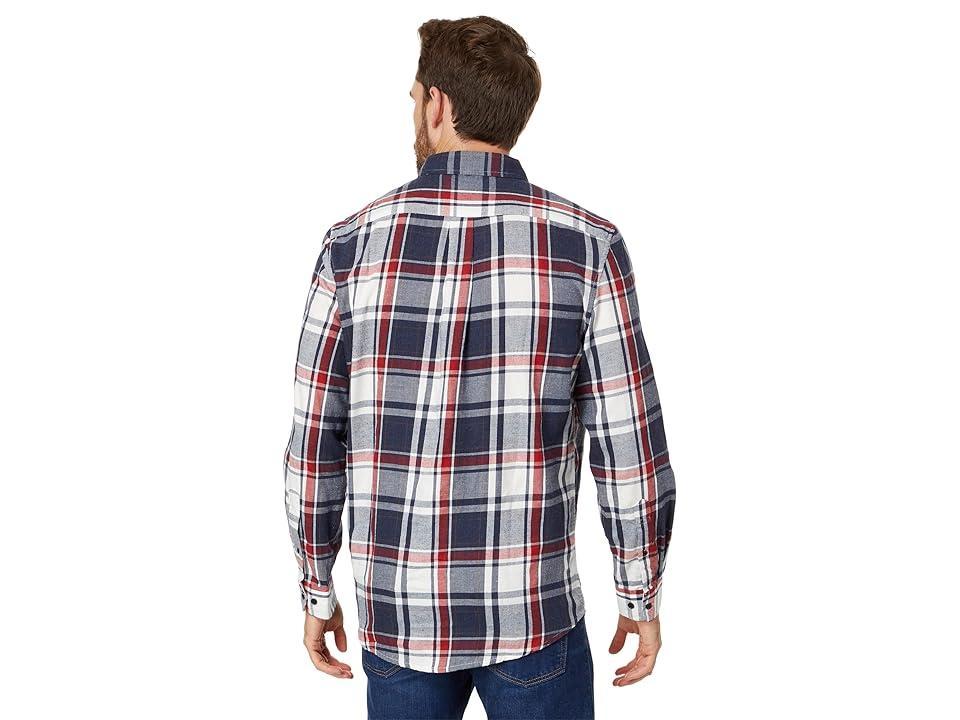 U.S. POLO ASSN. Long Sleeve Classic Fit 1 Pocket Yarn Dye Peached Twill Heathered Plaid Woven Shirt (Dark Navy Heather/Vanilla) Men's Jacket Product Image